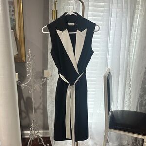 Calvin Klein Black and White Sleeveless Wrap Dress